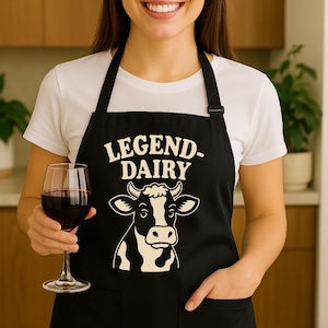 Legendairy Cow Apron - Funny Kitchen Cooking Chef Gift, Cute Farm Animal Cooking Apron, Unique Cow Lover Gift, Farmhouse Kitchen Decor,