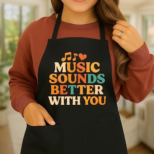 Retro Music Apron - Vintage Music Lover Cooking Apron, Musical Chef Apron, Retro Kitchen Apron, Musician Gift, Cooking Gift