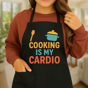 Funny Cooking is My Cardio Apron - Kitchen Chef Gift, Baking Cooking Apron, Culinary Gift, Kitchen Apron with Pockets, Grill Apron for Men