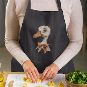 Elegant duck apron with bow for kitchen fashion lovers quirky cottagecore apron gift for chef retro aesthetic cooking apron farmhouse animal