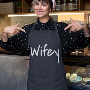 Wifey Apron Gift for Her, Cute Kitchen Apron for Wife, Cooking Apron Bridal Gift, wife gift idea