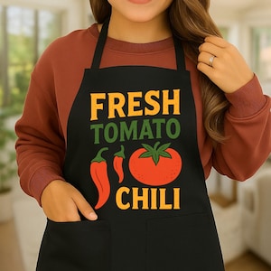 Chili Tomato Apron - Cooking Kitchen Apron, Food Lover Gift, Chef Apron, Gardening Apron, Adjustable Apron