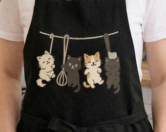 Cute Hanging Cats Apron Cat Lover Kitchen Apron Funny Kitty Cooking Apron Pet Lover Gift Cat Mom Apron Baking Apron