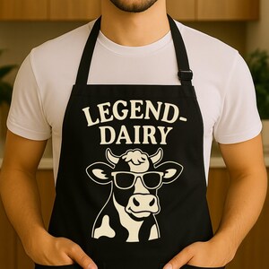 Legendairy Cow Apron, Funny Kitchen Cooking BBQ Apron, Dairy Farmer Gift, Cute Animal Lovers Apron, Farmhouse Decor