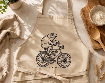 Frog Bicycle Apron, Vintage Animal Print, Nature Lover Gift, Gardening Apron, Florist Apron, Frog lover gift, Garden Wear, Cottagecoee Apron