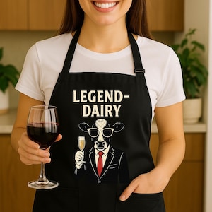 Funny Legendairy Cow Apron - Cute Animal Kitchen Cooking Gift, Farmhouse Cooking Attire, Chef Apron, Kitchen Decor, Unique Hostess Gift