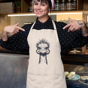 Funny Angry Ostrich Face Apron for Men Women, Bird Lover Gift Apron, Animal Kitchen Apron, BBQ Cooking Apron, Funny Hostess Gift Idea