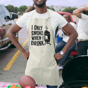 Funny BBQ Apron I Only Smoke When I Drink Design for Grill Masters, Whiskey and Smoker Gift for Men Who Love Cooking Outdoors