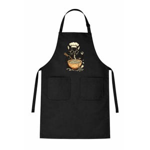 Delantal de ramen con diseño de gato, adorable babero de cocina, regalo divertido para chef, atuendo de chef, accesorios de cocina, delantal de chef con un gato genial. imagen 2