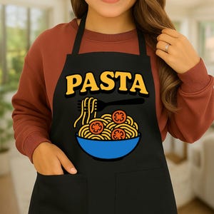 Pasta Apron, Kitchen Cooking Apron with Spaghetti Design, Chef Apron, Cooking Gift, Pasta Lover Apron, Foodie Apron, Italian Cooking Apron