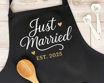 Grembiule da sposa "Just Married" - Regalo per addio al nubilato, grembiule da cucina, accessorio da cucina, regalo di cucina, grembiule da chef, regalo per sposi novelli