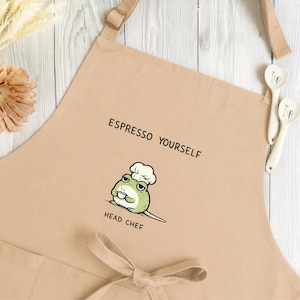 Funny Frog Apron, Espresso Yourself, Sarcastic Kitchen Apron, Frog Lover Gift, Coffee Lover Apron, Frog Chef Apron
