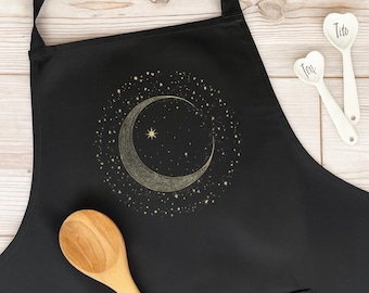 Celestial Moon Apron, Starry Kitchen Apron, Gift for Her Cooking gift, Baking Apron, Spiritual Barista Apron, Cosmic Kitchen Gift
