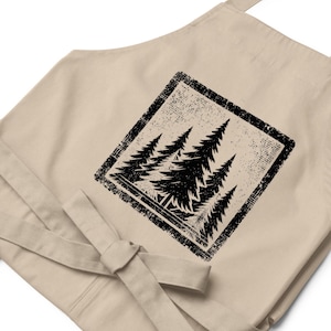 Apron with Pockets with Forest Design, Eco-Friendly Apron for Nature Lovers, Rustic Pine Tree Print Kitchen Apron, Sustainable Gift