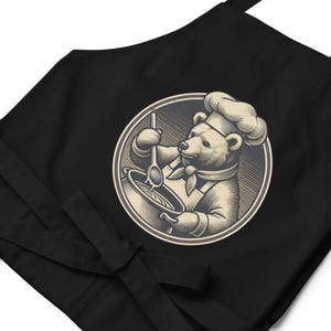 Bear Chef Apron | Vintage Cooking Apron | Black Kitchen Apron for Home Cook | Animal Lover Apron | Culinary Gift Apron for Foodie