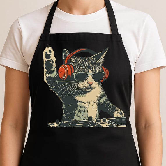 おもしろ猫柄エプロン - かわいいキッチンクッキングエプロン、猫好き