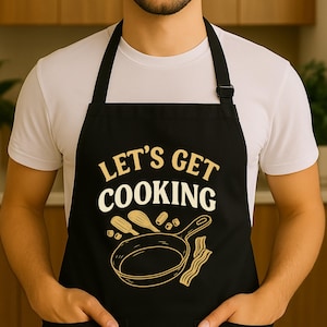 Let&#39;s Get Cooking Apron - Chef&#39;s Kitchen Cooking Apron, Gift for Cooks, Cooking Lover Apron, Funny Apron, Kitchen Accessories