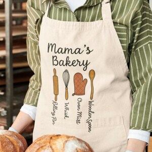 mama’s bakery apron, kitchen utensils design, gift for moms, baking apron, eco friendly apron, baking lover gift,