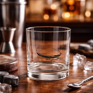 Vintage Zeppelin Whiskey Glass – Airship Rocks Glass, Steampunk Barware
