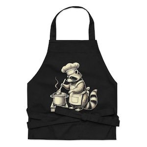 Raccoon Chef Apron | Vintage Cooking Apron | Black Kitchen Apron for Home Cook | Animal Lover Apron | Culinary Gift Apron for Foodie