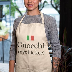 Gnocchi Apron Gift for Foodie, Funny Italian Kitchen Apron, Pasta Cooking Apron for Chef Gift, Apron for cooks