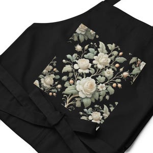Eco Friendly Organic Cotton Apron with Floral Pattern, Sustainable Kitchen Apron for Cooking, Baking, or Gardening, Adjustable Fit