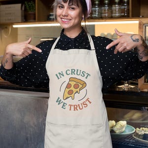 retro pizza apron, Pizza Apron for Food Lover Chef Gift and Funny Cooking Kitchen Accessory with Pepperoni Slice Artwork