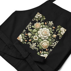Organic Cotton Apron with Floral Pattern, Eco Friendly Kitchen Apron for Cooking, Baking, or Gardening, Sustainable Gift for Home Cooks