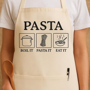 recipe pasta apron, Funny Pasta Cooking Apron for Chefs and Foodies, Boil It Pasta It Eat It Apron with Graphic Icons, Italian Kitchen Gift