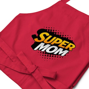 Super Mom Organic Apron – Eco-Friendly Kitchen Apron – Perfect Gift for Cooking, Baking, BBQ, and Everyday Household Task