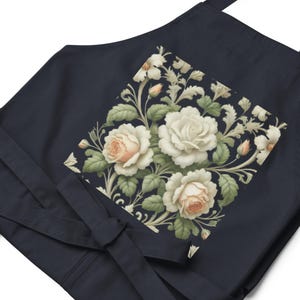 Organic Cotton Apron with Floral Pattern, Eco Friendly Kitchen Apron for Cooking, Baking or Gardening, Apron with Adjustable Straps