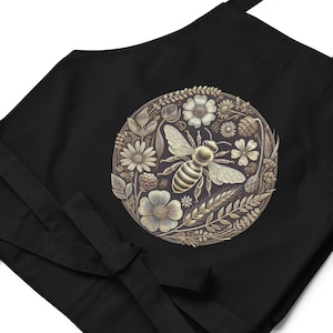 Bee Apron | Botanical Kitchen Apron | Honeybee Floral Apron | Rustic Nature Apron | Elegant Baking Apron | Vintage Farmhouse Cooking Apron