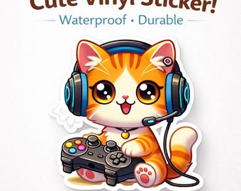 Gamer Cat Sticker Cute Gaming Vinyl Decal for Laptop Console Gift for Cat Lovers and Video Game Fans Kawaii Gamer Aesthetic