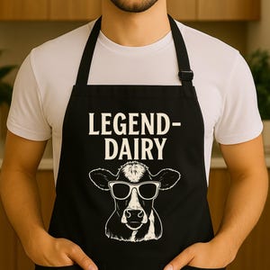 Funny Legendairy Cow Apron, Kitchen Apron, Cooking Apron, BBQ Apron, Gardening Apron, Funny Farm Animal Apron