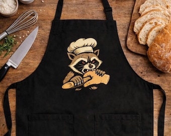 Delantal de chef con diseño de mapache cómico, divertido delantal de cocina, regalo para él, delantal para hornear barbacoa, delantal de chef de cocina, regalo para el Día del Padre para amantes de los animales.