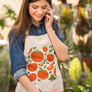 Tomato Apron for Garden Lovers Gift, Fresh Vegetable Kitchen Apron for Women, Cooking Gift for Chef Mom