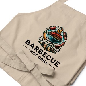 Organic Cotton Barbecue Apron Hot Grill Design Eco Friendly Cooking Apron for BBQ Lovers Sustainable Kitchen Gift