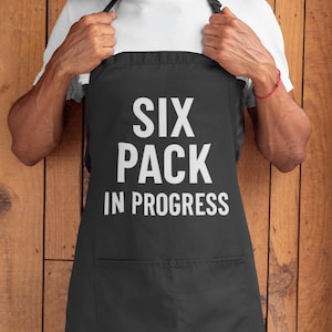 Funny Six Pack In Progress Apron for Men and Women, Hilarious BBQ Grilling Cooking Apron Gift for Dad Husband Chef