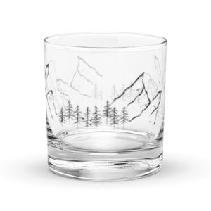 Mountain Whiskey Glass, Nature Lover Gift, Scenic Mountain Landscape Design, Rustic Whiskey Glassware, Unique Gift for Outdoors Enthusiast