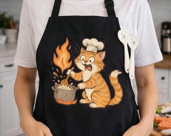 Silly Chef Cat Apron Funny Cooking Cat Lover Apron Cute Kitty Kitchen Gift Cat Mom Baking Apron Pet Lover Cooking Apron