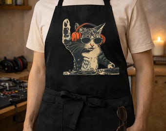 おもしろ猫柄エプロン - かわいいキッチンクッキングエプロン、猫好き