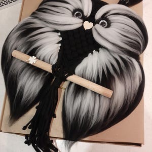 Decoración de pared de búho grande de macramé - Negro