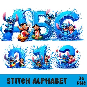 Lilo and Stitch Alphabet 36 PNG Stitch Font Watercolor Png Stitch Font  Transparent PNG file for Sublimation Birthday Font