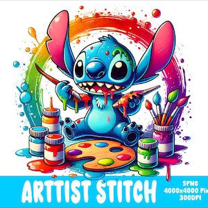 5 PNG Stitch Artist Png Stitch Splash and Watercolor Png Painting Stitch Transparent PNG file for Sublimation Painting Artist Stitch PNG