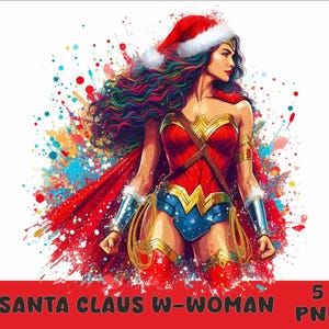 Santa claus W-Woman 5 PNG Superhero W-Woman Splash and Watercolor Png Superhero Transparent PNG file for Sublimation