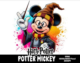 5 PNG Potter Mıckey Png Wizardc Mouse Splash and Watercolor Png Mıckey Transparent PNG file for Sublimation