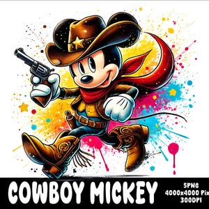 5 PNG Cowboy Mickey Png Mouse Splash and Watercolor Png Mickey Transparent PNG file for Sublimation Cowboy Mouse PNG