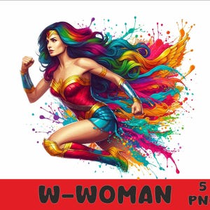 W-Woman 5 PNG Superhero W-Woman Splash and Watercolor Png Superhero Transparent PNG file for Sublimation