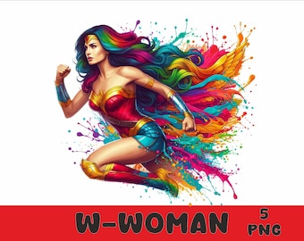 W-Woman 5 PNG Superhero W-Woman Splash and Watercolor Png Superhero Transparent PNG file for Sublimation
