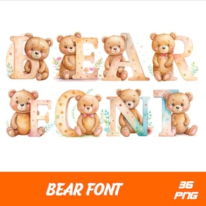 Bear Alphabet 36 PNG Bear Font Watercolor Png Bear Font  Transparent PNG file for Sublimation Birthday Font